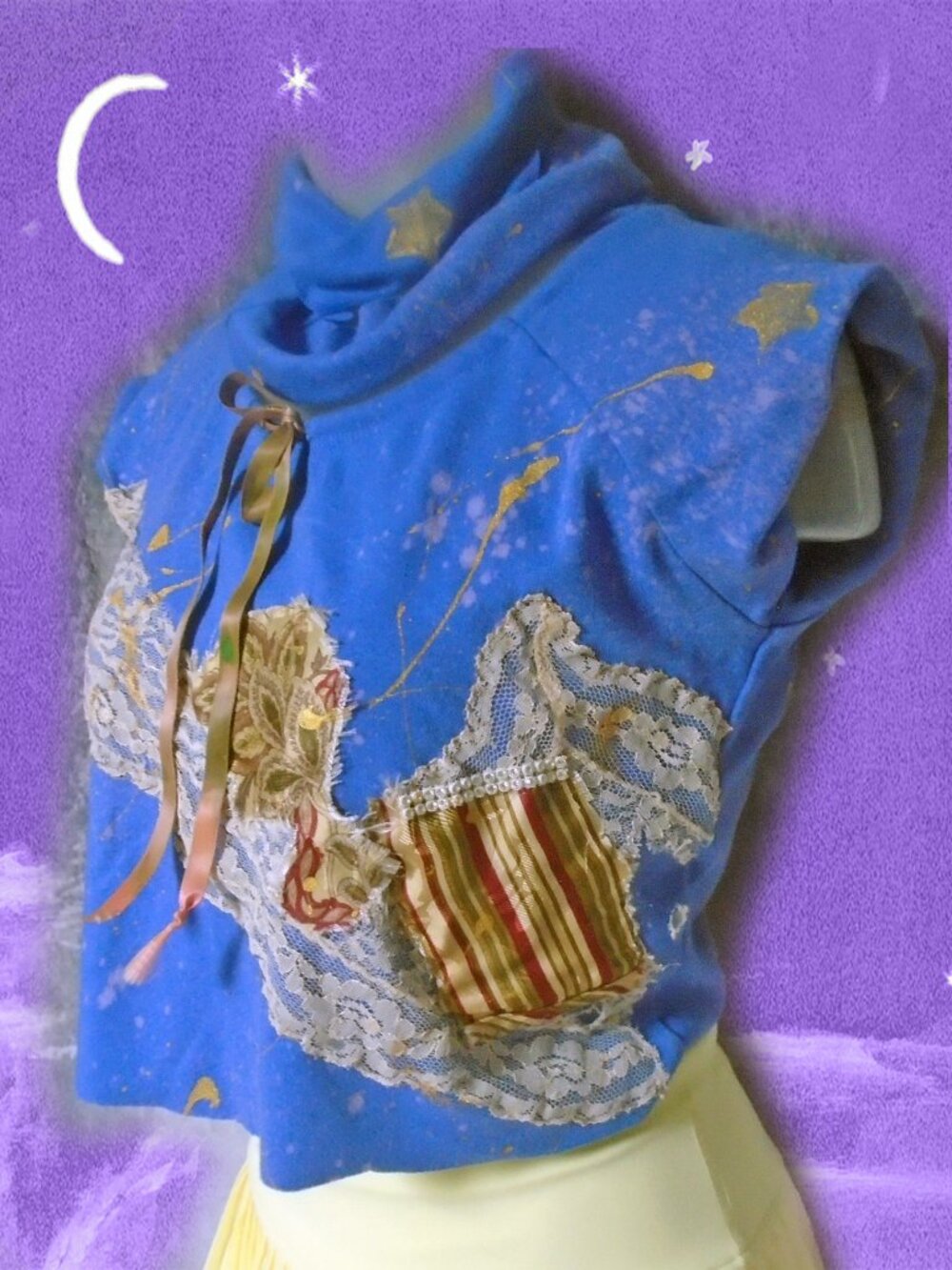 Crop Tee Shirt Shabby Artsy Edgy Boho Grunge T Top, Lace & Rhinestones too